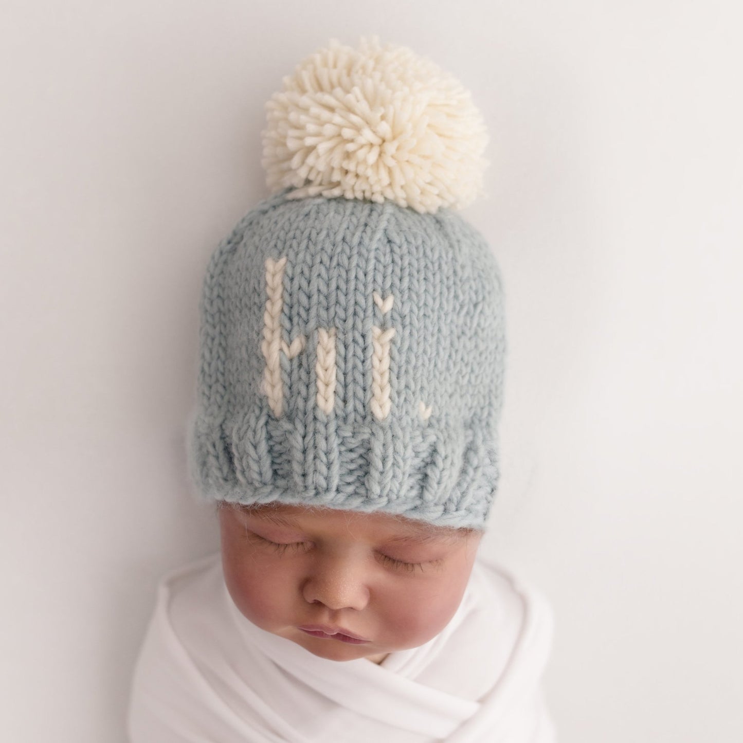 Surf Blue "Hi" Hand Knit Beanie