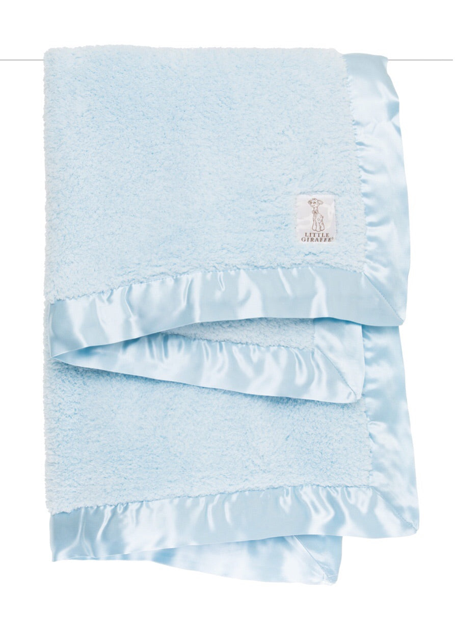 Blue Chenille Satin Blanket Little Giraffe