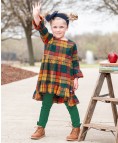 Autumn Rainbow Plaid High Low Ruffle Tunic
