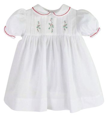 White Emb Holly Dress (NB w/Hat)
