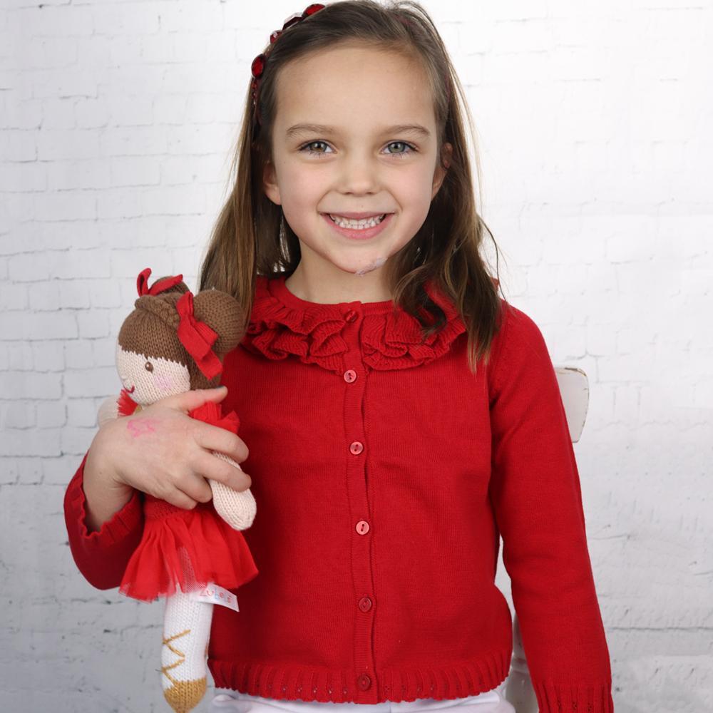 Red Ruffle Collar Cardigan