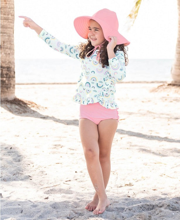 Chase the Rainbow Ruffle LS Rash Guard Bikini