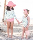 Chase the Rainbow Ruffle LS Rash Guard Bikini