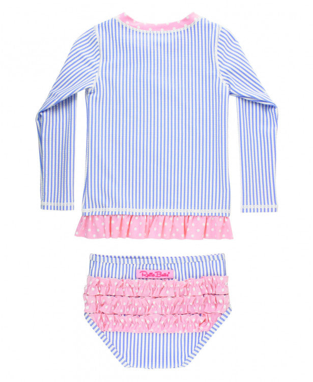 Periwinkle Blue Seersucker Long Sleeve Rash Guard Bikini