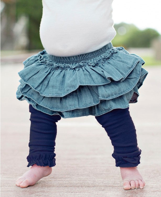 Navy Footless Ruffle Tights