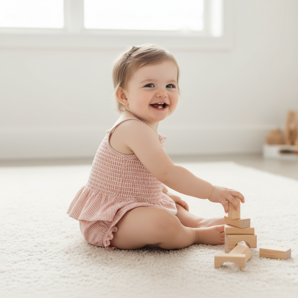 Coral Stripes Organic Smock Top Bloomer Set