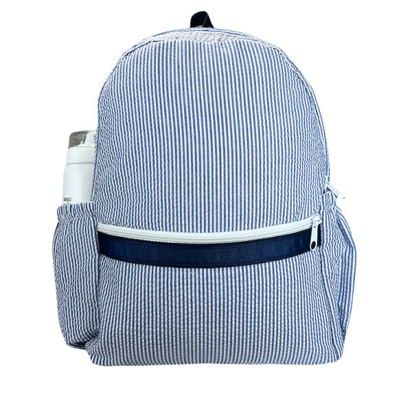 Navy Bl Seersucker Backpack W/Pocket