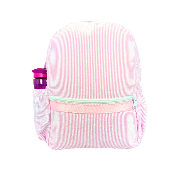 Pink Seersucker Medium Backpack W/Pocket