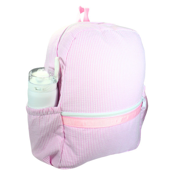Pink Seersucker Medium Backpack W/Pocket
