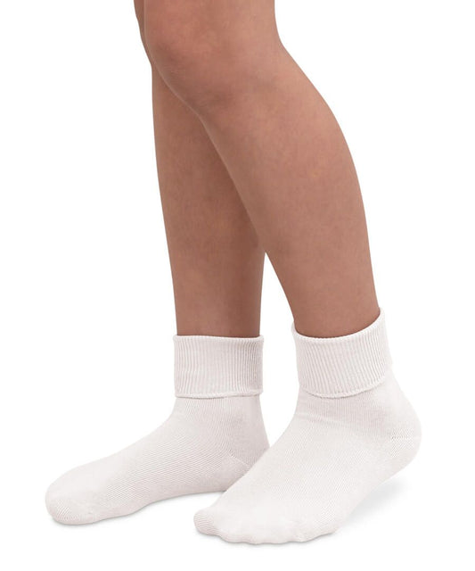 White Smooth Toe Turn Cuff Socks