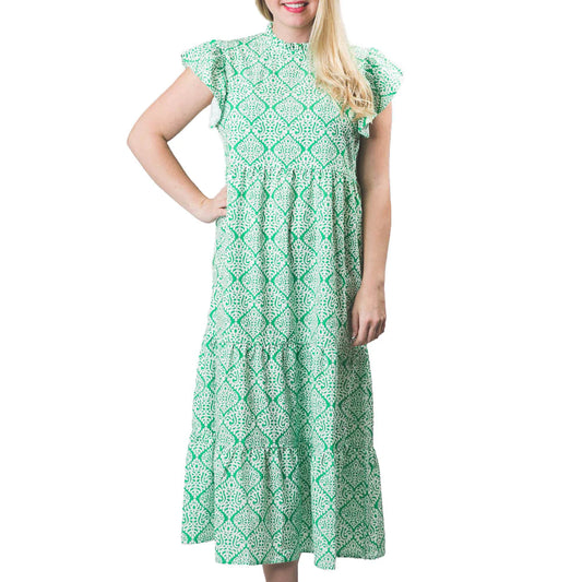 Green Damask Laura Dress