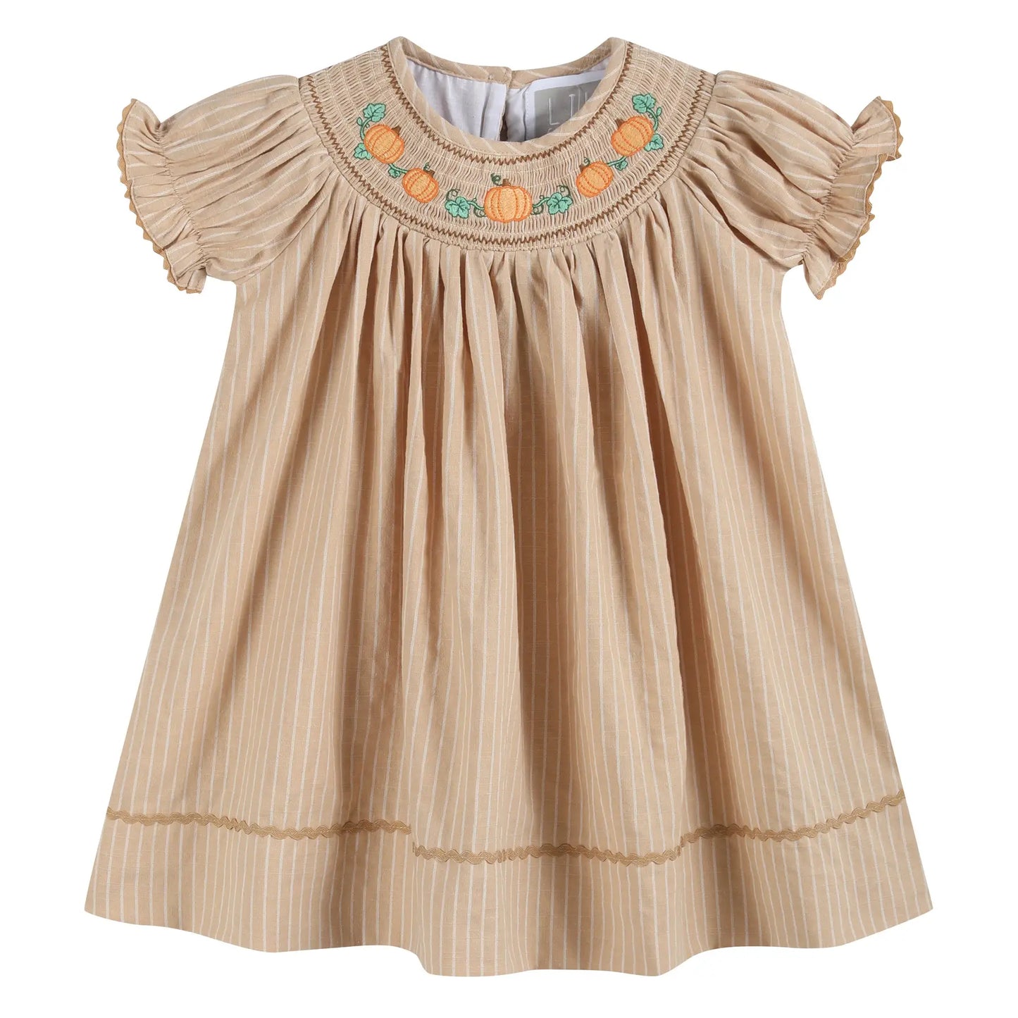 Light Brown Pinstripe Pumpkin Smock Dress