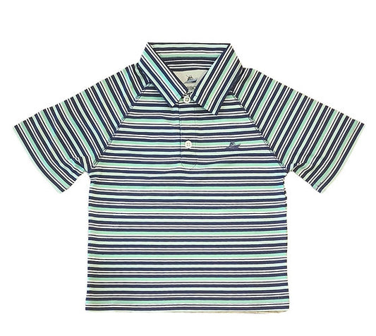 Striped Navy and Aqua Polo