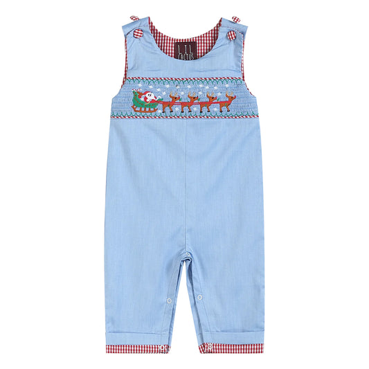 Santa Blue Sleigh Smock Overalls