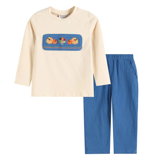 Blue & Beige Pumpkin Smock Pant Set