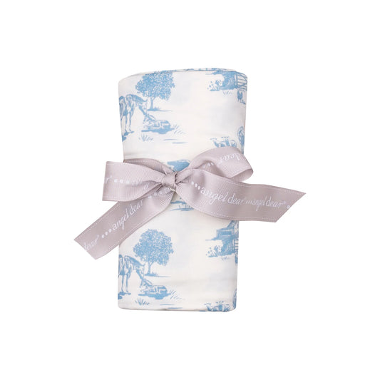 Farm Toile Blue Swaddle