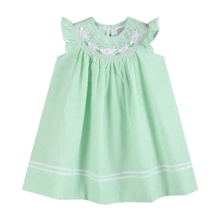 Gr Seersucker Easter Bunny Smock Dress