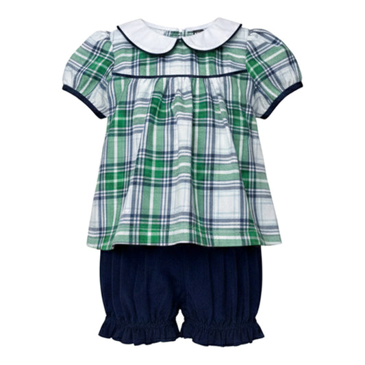 Navy Green Plaid Bloomer Set