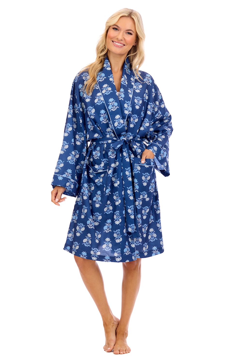 Navy Floral Block Robe