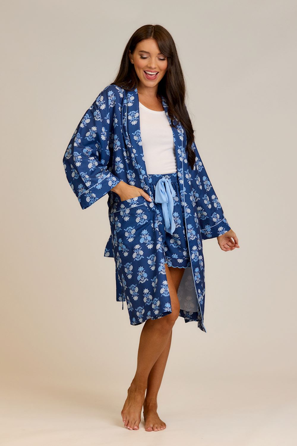 Navy Floral Block Robe