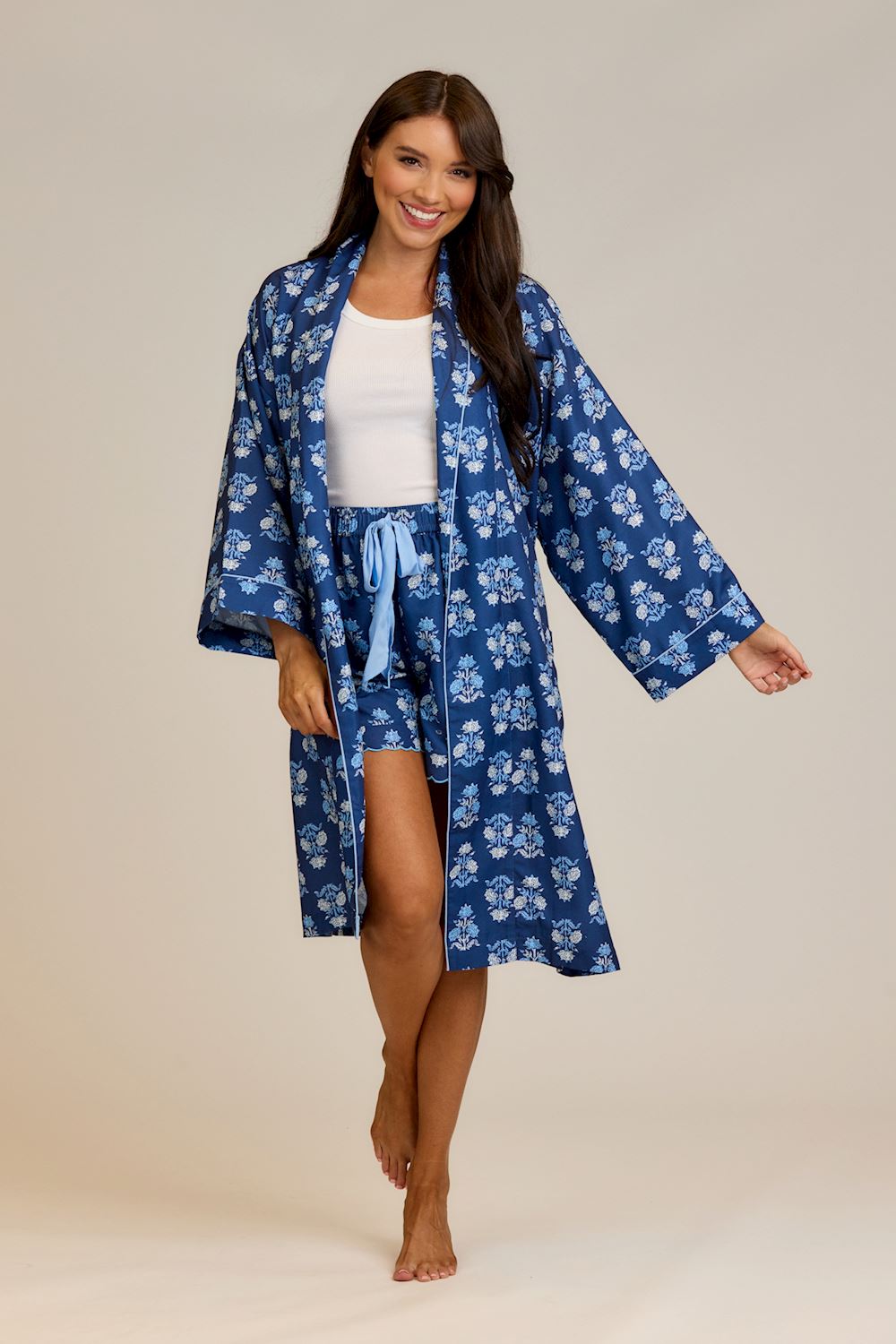 Navy Floral Block Robe
