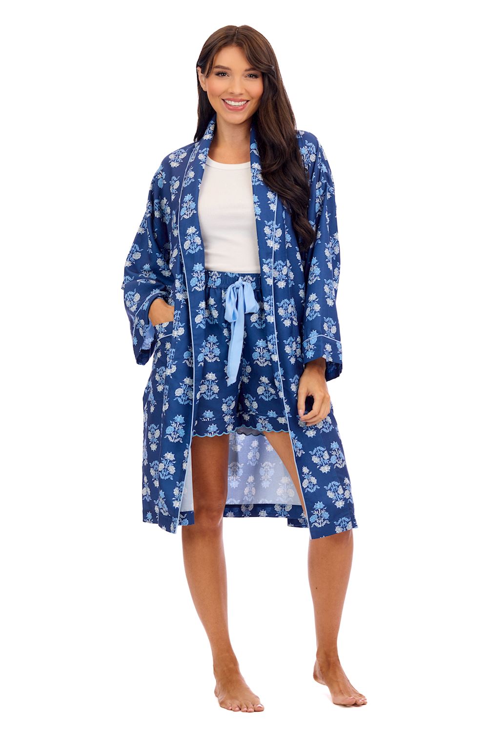 Navy Floral Block Robe