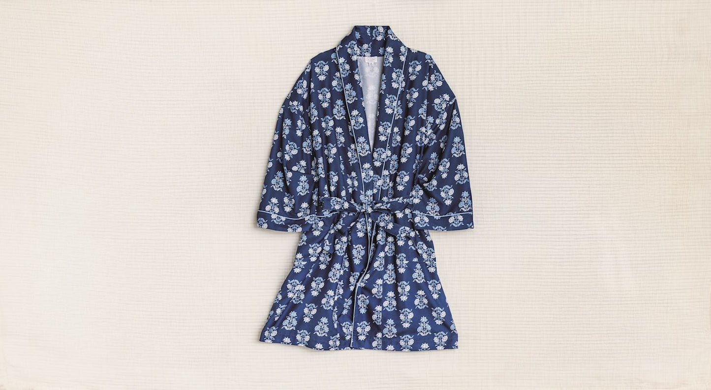 Navy Floral Block Robe