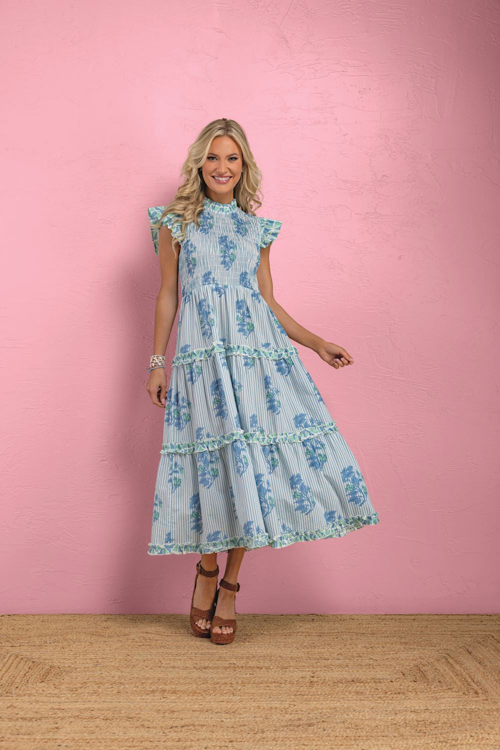 Perin Smocked Midi Dress Small