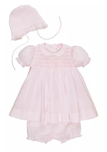 Lace Collar Pk Smock Dress & Hat