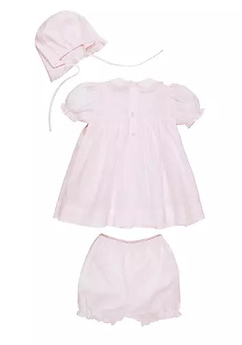 Lace Collar Pk Smock Dress & Hat