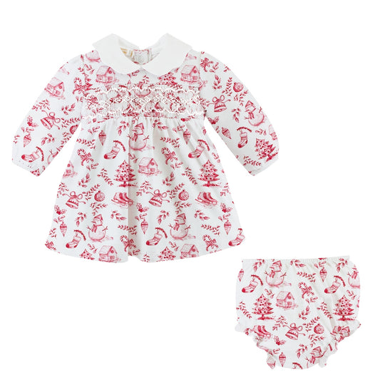 Toile Christmas Smocked Dress