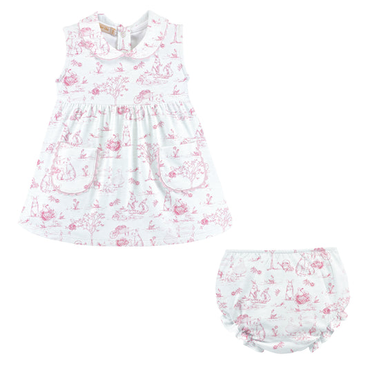 Pink Toile Bunny Pocket Dress