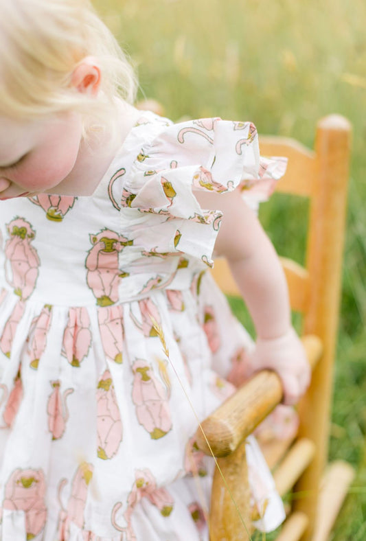 Pink Monkeys Frill Sleeve Dress