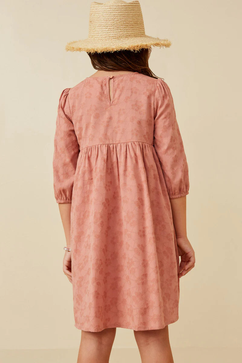 Rose Pleated Embroidered Dress