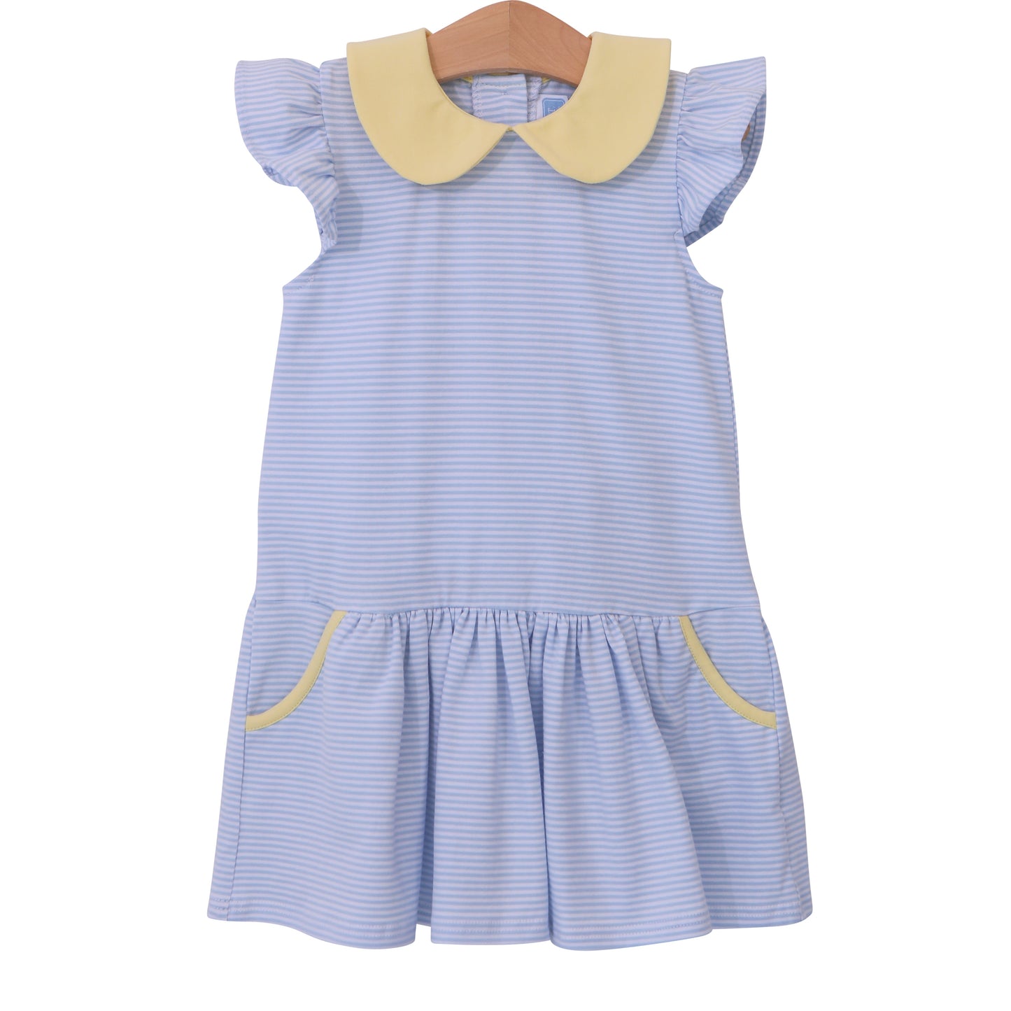 Genevieve Blue Stripe Dress & Yellow Collar