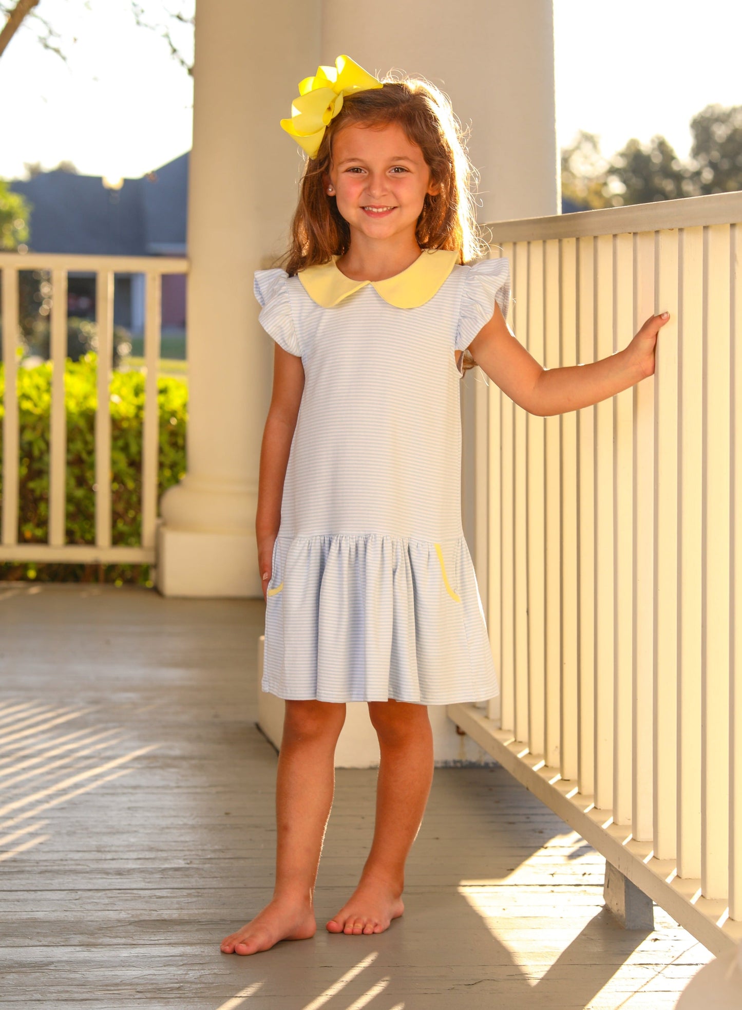 Genevieve Blue Stripe Dress & Yellow Collar