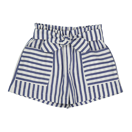 Denim and White Striped Shorts