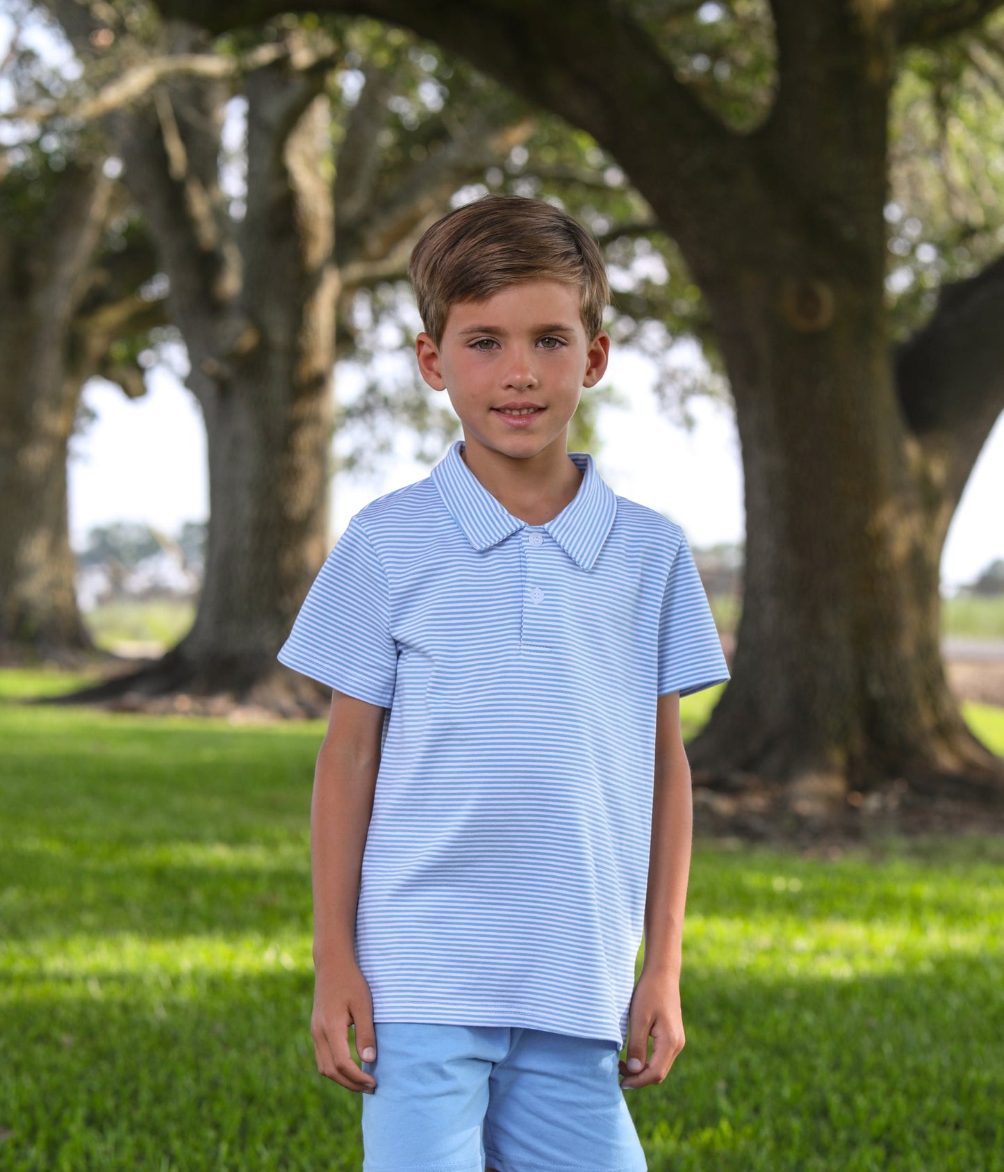 Cornflower Blue Stripe Henry Polo