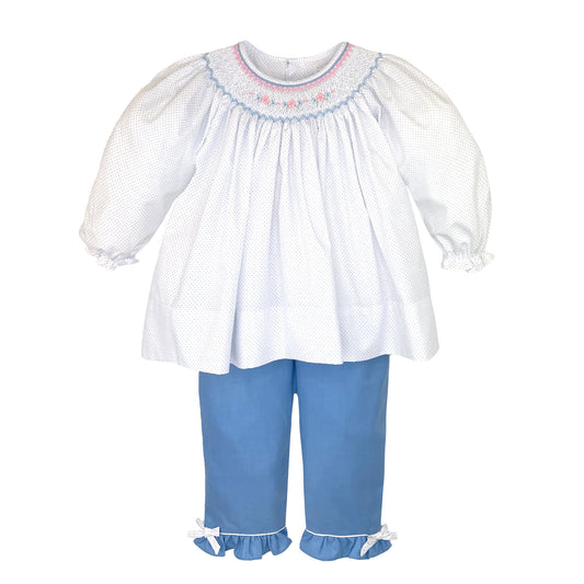 Blue Pink Dot Smock Pant Set