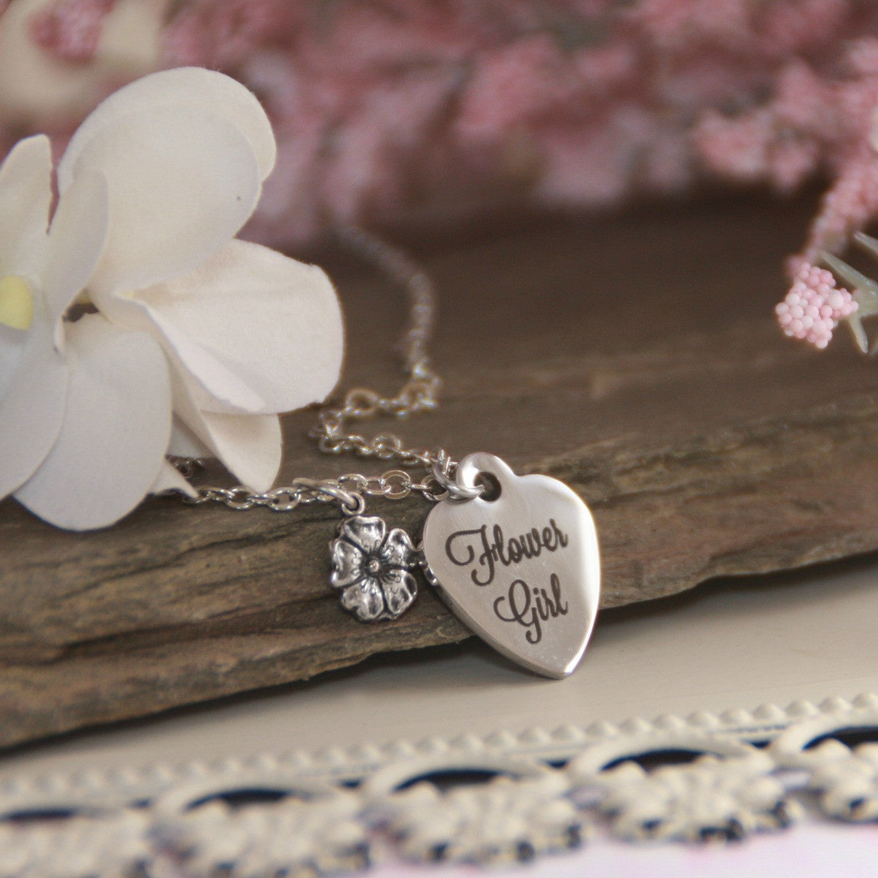 Flower Girl Heart Stainless Necklace
