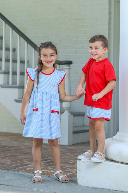Blue Corn Stripe & Red Lucy Dress