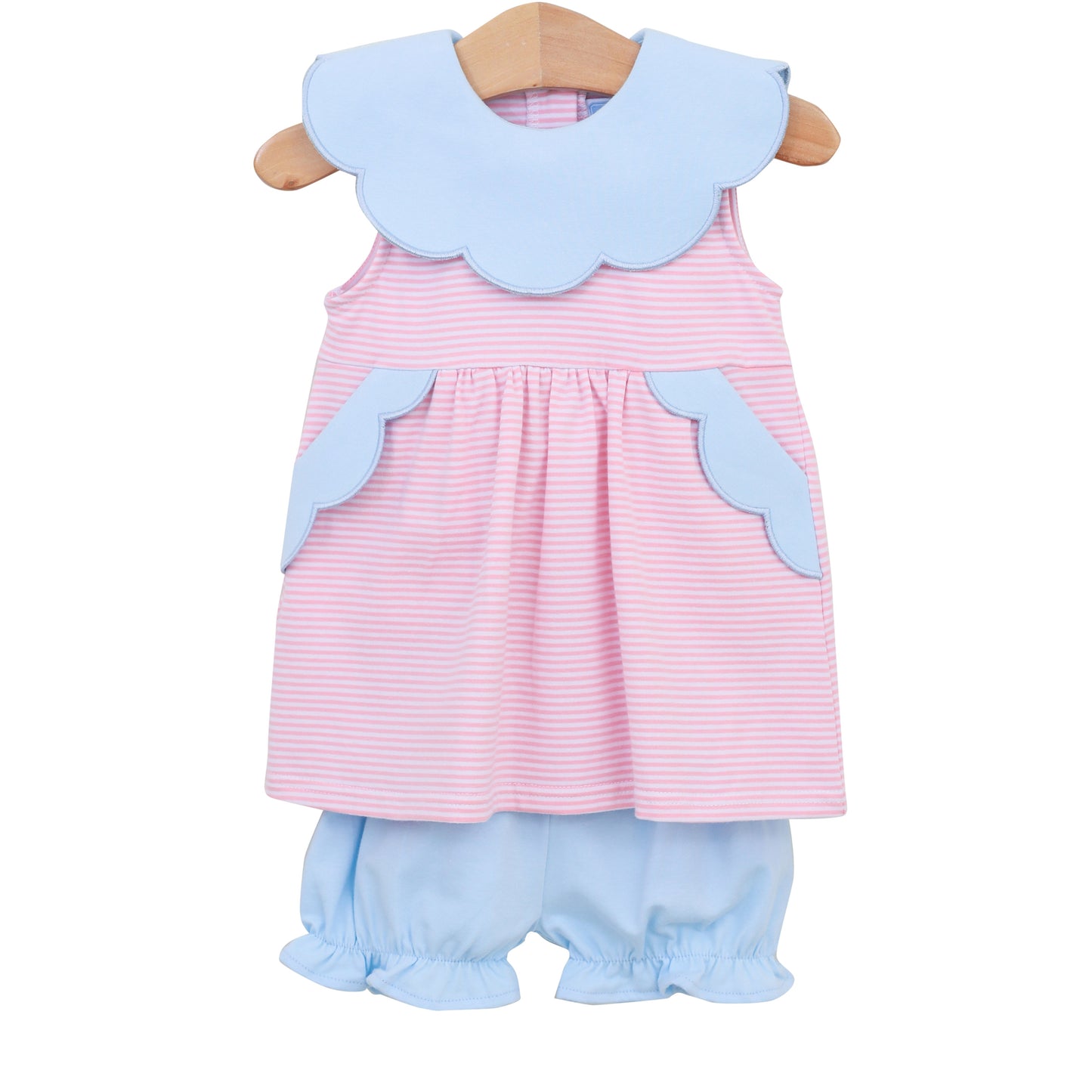 Pink Stripe Blue Penelope Bloomer Set