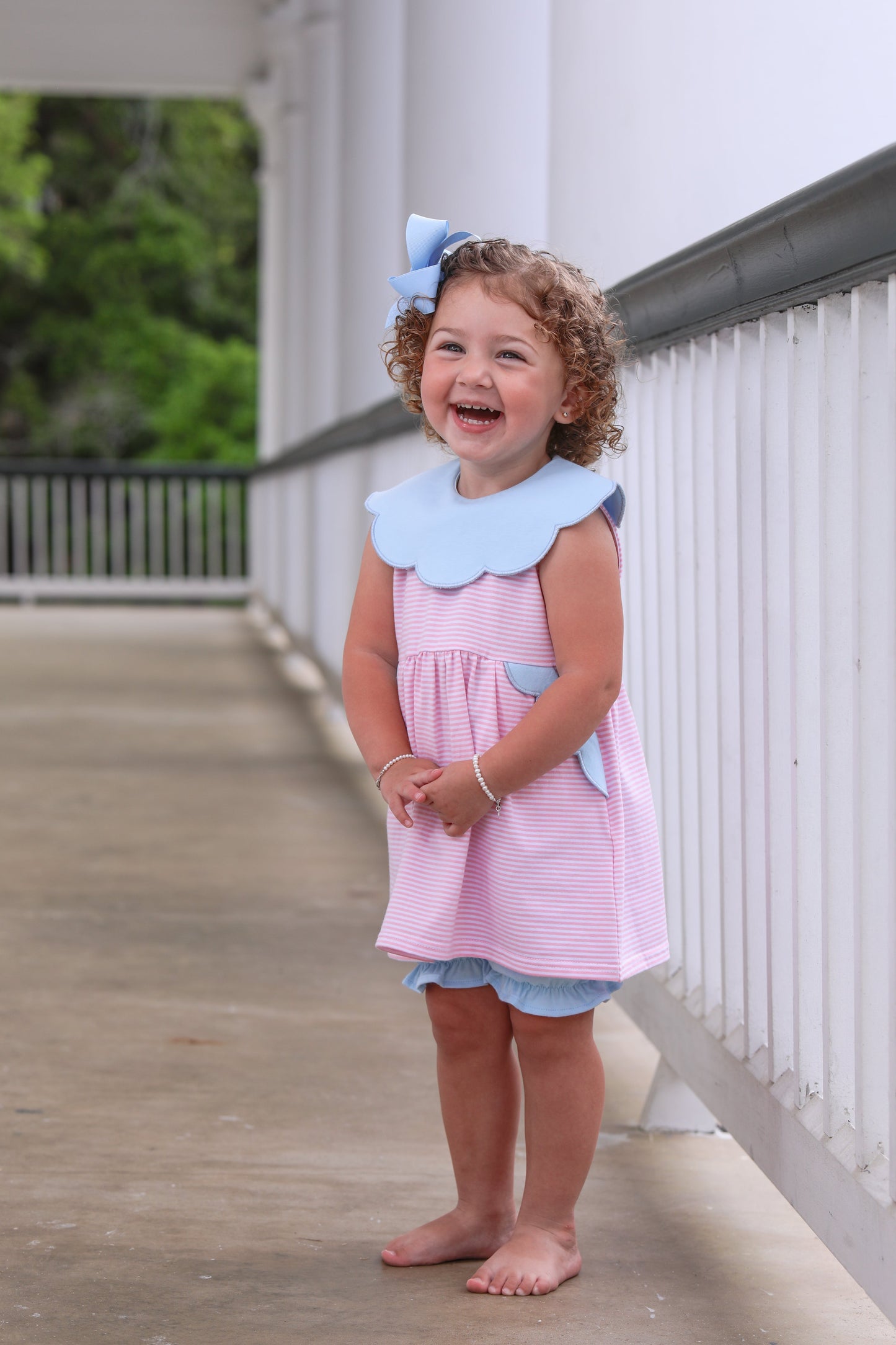 Pink Stripe Blue Penelope Bloomer Set