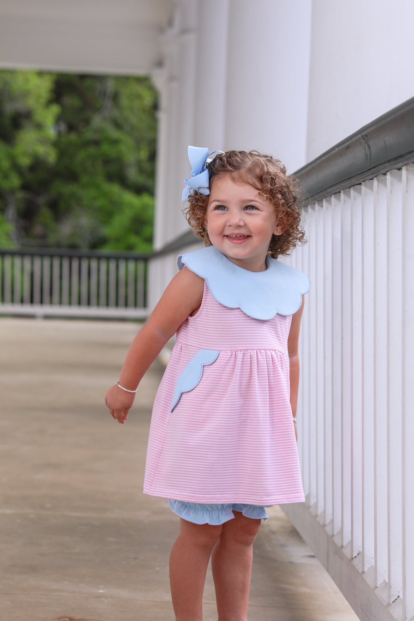 Pink Stripe Blue Penelope Bloomer Set