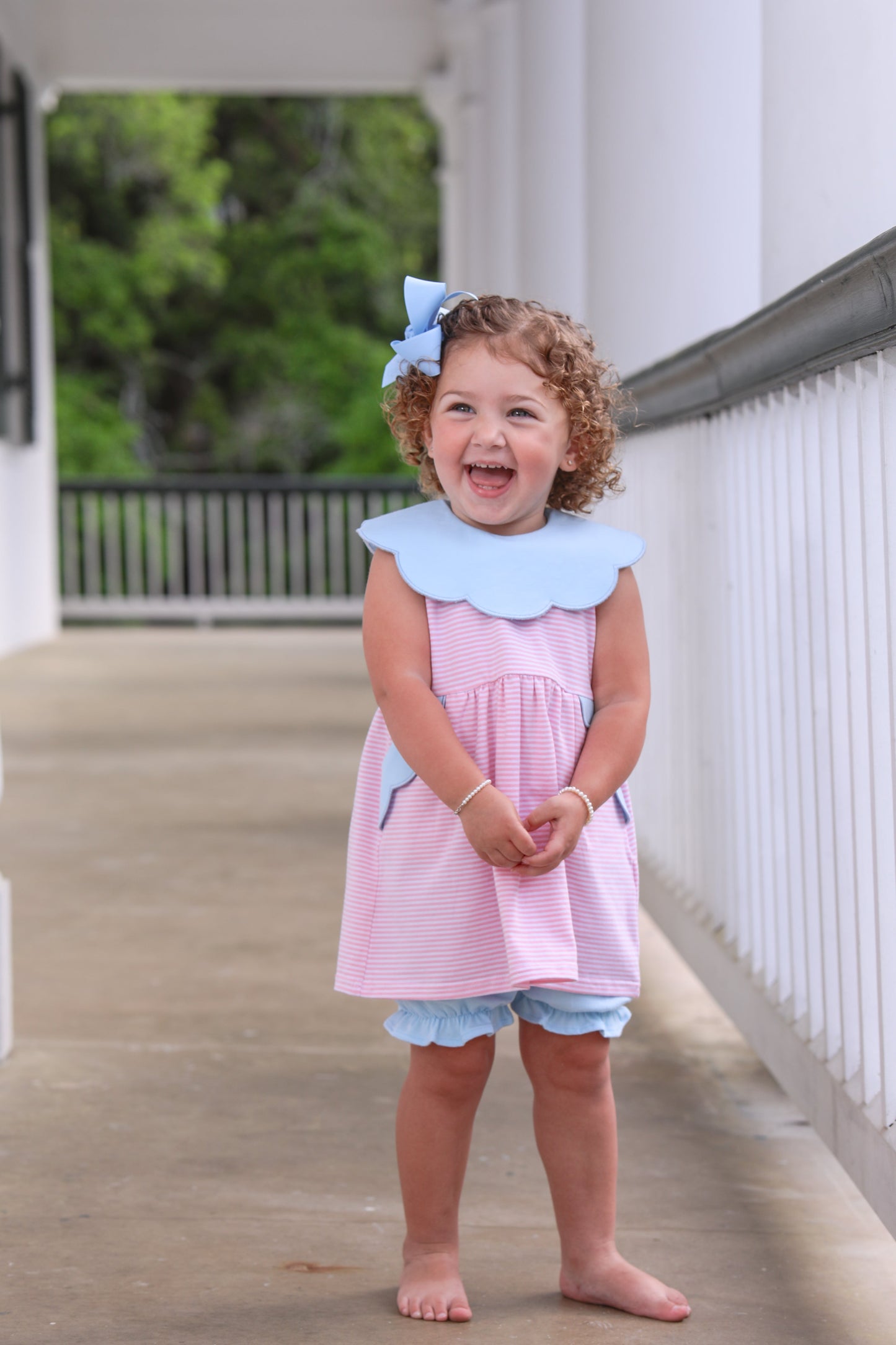 Pink Stripe Blue Penelope Bloomer Set