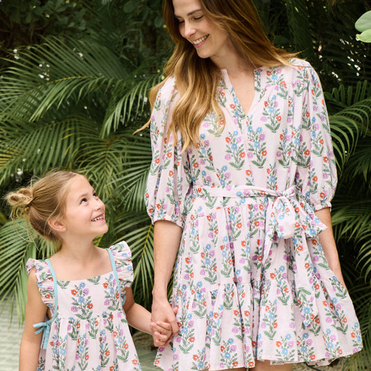 Indira Dress Womens Pink Dewdrop Block Print
