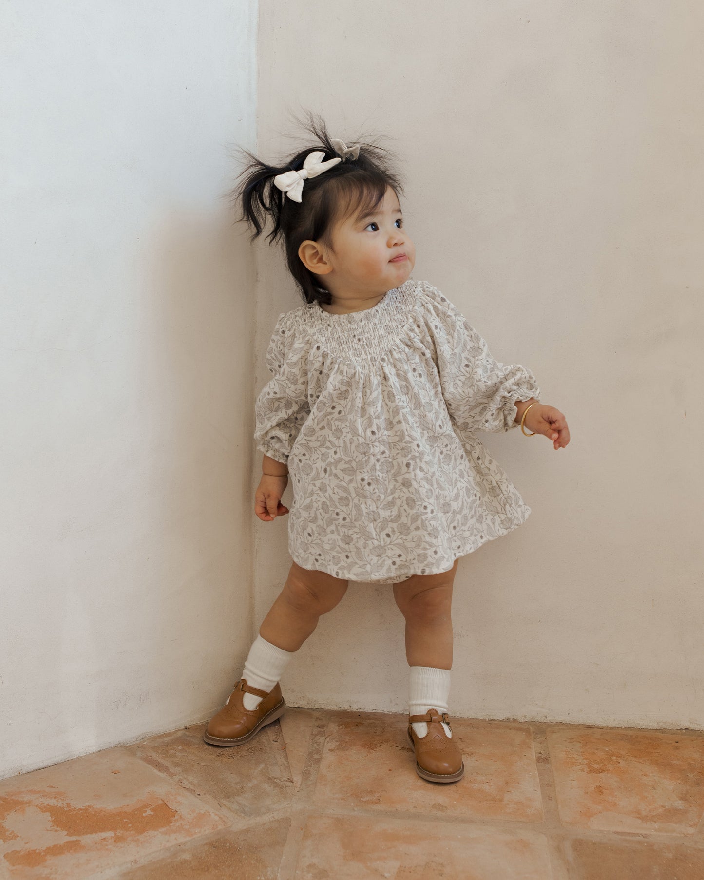 Winter Floral V Smocked Dress