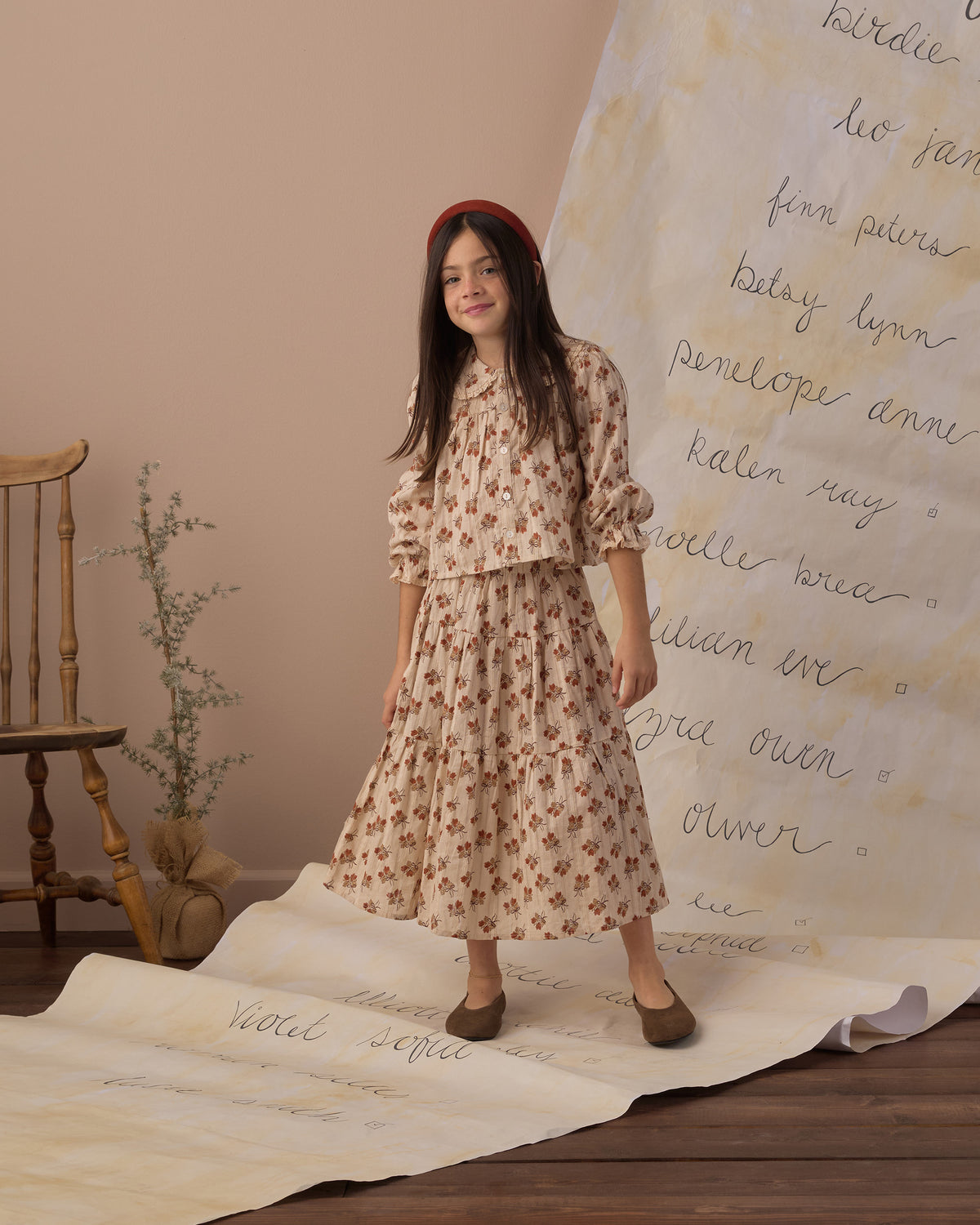 Antique Bouquet Tiered Midi Skirt