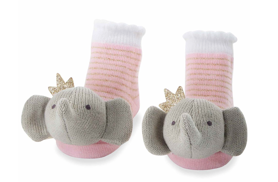 Crowned Elephant Rattle Toe Socks