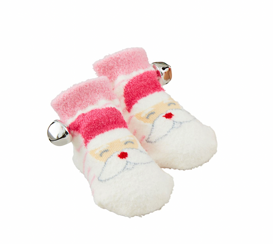 Pink Santa Jingle Bell Chenille Socks